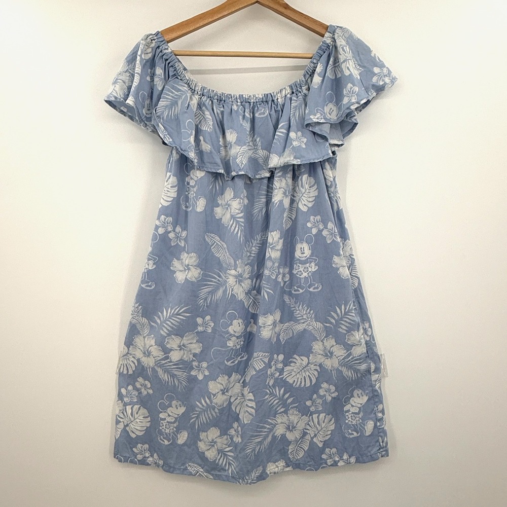 Disney Blue & White Off-Shoulder Tropical Mini Dress